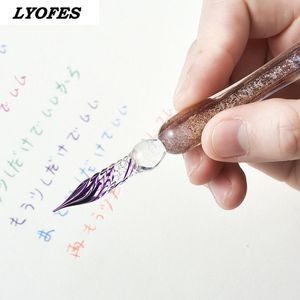 Ручки 13/7pcs Crystal Glass Pen Starry Sky Unicorn Dip ручка блеск порошковой ручка 12 цветов чернила подарочная коробка набор писательская расход