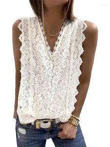 Women's Blouses Summer Solid Sleeveless For Women 2023 Fashion V Neck Elegant Casual Blouse Female Office Work Shirts Sexy Lace Tops