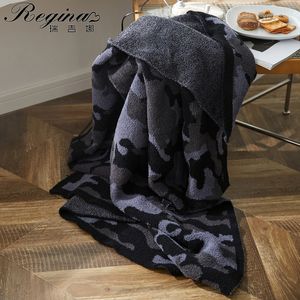 Blankets Regina Camouflage Knitted Throw Blanket Cozy Microfiber Delicate Crochet Wearable Fluffy Office Sofa Bed Fleece Plaid 230626