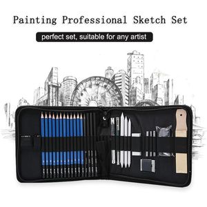 Levererar professionell konstuppsättning 32 datorer Ritningskissuppsättning med skissgrafitkolpennor Bag Eraser Art Kit för studentkonstnär