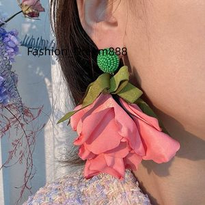 orecchini fioriの手作りの生地弓の花長いイヤリングファッション女性のための大きな花のイヤ​​リング