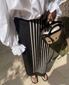 23-Tot*eme Striped Monogram Silk Jacquard Wrap Midi Skirt