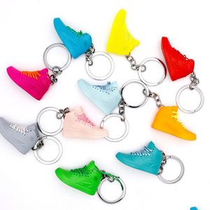 Keychains Lanyards 3D Basketball Shoe Keychain Stereoscopic Sneaker Key Chain Rainbow Color Mod Bag Pendant Top Quality Drop Deliv Dhca0