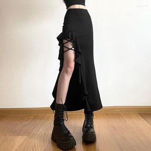 Saias Coquette Mall Goth Cintura Alta Irregulr Saia Feminina Streetwear Grunge Split Vintage Emo Alternative Indie Roupas Harajuku