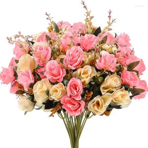 Flores decorativas rosa artificial floral falso para decoração de festa em casa decoração de casamento buquê de noiva acessórios para vasos