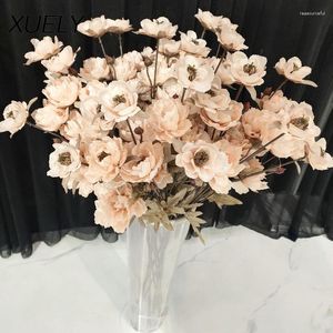 Dekorative Blumen, 1 Strauß mit 7 Blütenblättern, europäisches Ölgemälde, getrocknete Pfingstrose, berühren Hochzeit, Urlaub, Party, Dekoration, Blumenarrangement