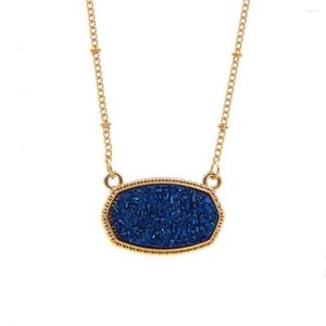 Explosive Pendant Necklaces Resin Oval Druzy Necklace Gold Color Chain Drusy Hexagon Style Luxury Designer Brand Fashion Jewelry For Women