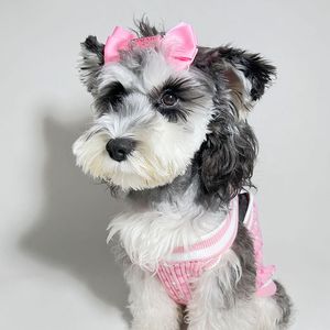 개 의류 브랜드 디자이너 개 의류 개 클래식 편지 패턴 스트레치 편안한 면화 애완 동물 스웨터 스웨터 조끼 작은 강아지 핑크