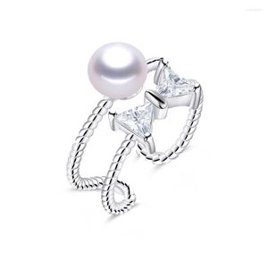 Cluster Rings Dainashi 8-9mm Genuine Natural Freshwater Pearl Fashion Design 925 Sterling Silver With Tie Zircon For Female Fine Jewelry