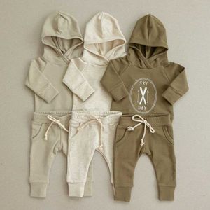 2023 Casual Kapşonlu Kazak 2023 Sonbahar Tarzı Terry Çocuk Giyim Bebek Spor İki parçalı Set çocuk giysileri erkek setleri