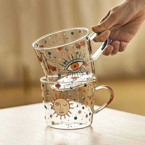 500ml Creative Scale Glass Mug Breakfast Milk Coffe Cup Household Couple Water Cup Sun Eye Pattern Drinkware Kitchen Tableware L230620