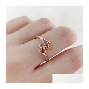 Band Rings Adjustable Hands Embrace Open Hing Hand Ring Romantic Couple Hug Lover Valentines Day Jewelry Drop Delivery Dhamc