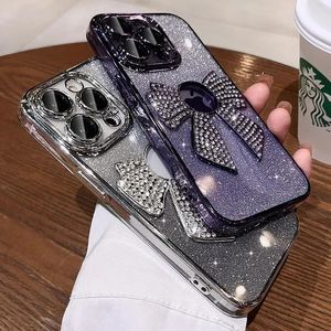 Placcatura di lusso Gradiente Bowknot Logo Foro Cassa Del Telefono Per il iPhone 15 14 13 12 11 Pro Max Plus X XS XR Morbido Paraurti Glitter Cover