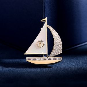 European designer good luck sailboat Blazer brooch accessories luxury brand 3A zircon mother shell high-end brooch charm Unisex brooch wedding banquet jewelry gift