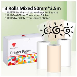 Paper Phomemo 3 rolls Thermal Printer Paper White/Gold Glitter/Silver Glitter Sticker for M02/M02 Pro Protable SelfAdhesive Printer