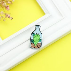 Brooches Green Cactus Enamel Brooch Potted Plants In Glass Bottles Lapel Pin Fun Punk Custom Badge Gifts For Friends