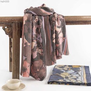 Ethnic style, large flowers, fresh and sweet scarf, herringbone pattern, thick and soft feel, shawl printing, spring and autumn style scarf