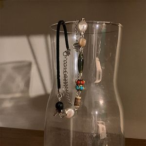 Kinesisk stil retro stenpärlor halsband för kvinnor nisch vår/sommartröja mångsidig kedja