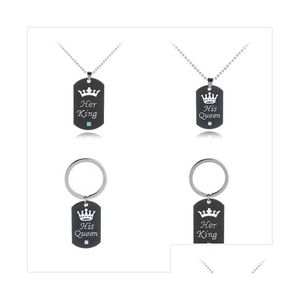 Pendant Necklaces Stainless Steel Her King His Queen Necklace/Key Chain Dog Tag Crown Couple Necklace/Keyring Pendants Chains Lovers Dhl7R