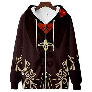 Men's Hoodies Genshin Impact Zip-up Hu Tao Cosplay 3D Sweatshirts Men Woman Hooded Trend Casual Street Clothing Cartoon Pullovers