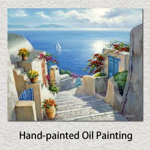 Mediterranean Romantic Landscapes Oil Paintings Path to Hydra Hand Painted Canvas Art Picture High Quality for New House Wall Decoration