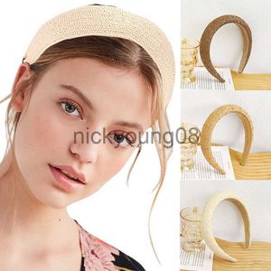 Faixas de cabeça acolchoadas trançadas de ráfia fashion bandanas para meninas meninas sólidas largas palha esponja faixas de cabelo bisel aros de cabelo acessórios de cabelo x0628