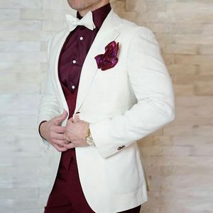 Ternos Masculinos Traje Homme Ivory Masculino Para Casamento Casual Traje de Homem de Negócios Custom Made Noivo Smoking Outfit 3 Peças Trajes De