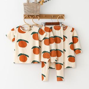 Kleidungssets Kleinkind Junge Mädchen Kleidung Familie Passende Kleidung Baumwolle Casual T-shirt Kleider Orange Baby Strampler Legging Kinder T-shirts Kleidung 230628