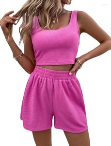 Agasalhos femininos verão 2 peças conjunto terno top calça curta malha mangas corte roupa casual tamanho grande rosa estilo esportivo para mulheres
