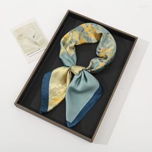 Scarves 70 70cm Pretty Satin Square Scarf Printed Silk Small Shawls Floral Woman's Foulard Handkerchief Head Woman