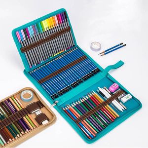 Markörer Marker Pencil Case Storage Pen Bag School Canvas Folding Box Estojo Escolar Stationery Art Student Supplies 36/48/72 Holes Gift