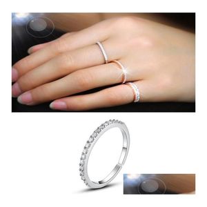 Band Rings Women Rose Gold Simple Ring 925 Sier Sparkling Zirconia Paved Diamonds Adjustable Opening Drop Delivery Jewelry Dhhhr