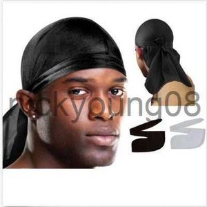 Банданы Атласные мужчины Эластичная кепка Хип-хоп Du Doo Rag Durag Парики Тюрбан Бандана Головные уборы Сплошной цвет Длинная шляпа Галстук вниз хвост Аксессуары для волос x0628