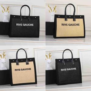luxury designer Rive Gauche tote Bag In Raffia And Leather shopping bag Womens handbags summer Raffia linen Large Beach bags travel Cross body Shoulder tote bag