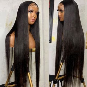 Perucas de cabelo humano com frente de renda de 30 polegadas transparente com fechamento de renda cabelo liso brasileiro para mulheres negras 5x5 peruca com fechamento de renda