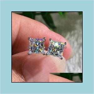 Stud Earrings Jewelry Fashion 18K White Gold Princess Cut Moissanite Diamond Drop Delivery 2021 Ua Dh1J7