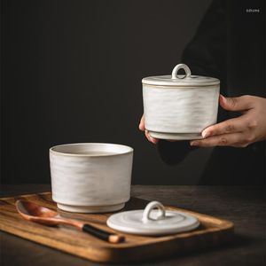 Skålar japansk stil keramisk gryta kopp hushåll fågel bo skål med lock baby special ångad äggkanna liten soppa