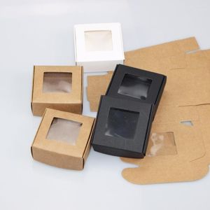 Gift Wrap Wholesale 300pcs Kraft Paper Box Transparent PVC Window Soap Boxes Jewelry Packaging Wedding Favors Candy