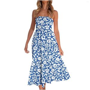 Casual Dresses Summer Bohemian Long Off Shoulder Dress Floral Print Strapless Party Beach Flowing Daylight Tube Top Girl