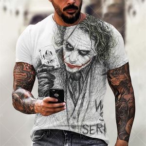 Herren-T-Shirts, Sommer, Straße, 3D-T-Shirt, bedruckt, Top, modisch, kurzärmelig, böse Maske, großes Joker-Muster, 230627