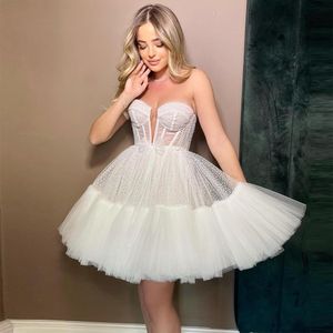 Chic Sweetheart Short A Line Wedding Dresses Polka Dot Skirt For Bride Bow Tie Belt Ruffles Ballet Bridal Gowns