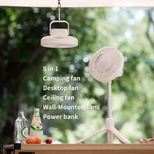 1pc Ventilatore da tavolo Ventilatore da soffitto Ventilatori da parete Power Bank 2023 Nuovo Outdoor 5 in 1 Treppiede telescopico Camping Storage LED Fan Batteria ricaricabile di grande capacità