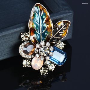 Brosches Sinleery Luxury Vintage Big Natural Stone Leaf for Women Cubic Zircon Pins smycken Tillbehör SSB