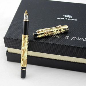 Pennor Jinhao 5000 White and Golden Medium Nib Fountain Pen Dragon präglad