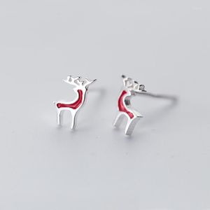 Studörhängen MloveAcc Lovely Literary Fresh Fashion 925 Sterling Silver Jewelry Cute Red Emalj Deer Christmas Gift