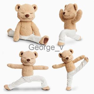 Doldurulmuş Peluş Hayvanlar 37 cm Yoga Peluş Bebek Kawaii Sevimli Kahverengi Ayı Yumuşak Sert Bebek Yastık Yoga Ayı Peluş Oyuncaklar Bebek Bebek Çocuklar için Plushies J230628