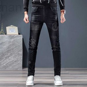 Mäns jeans designer Autumn New Black broderade jeans mäns smala byxor med små fötter och hål trend koreanska trendiga casual i1tr