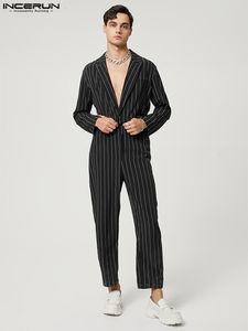 Męskie dżinsy insurun 2023 Style amerykański mężczyźni w paski Longsleeved garnitury Rompers moda moda po obu stronach Jumpsuits s5xl 230628
