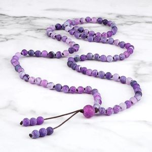 Strand Men Chakra Beads Wrap Bracelets Vintage Feito à Mão Oração Budista Colar Longo Sorte Roxo Envelhecido Pedra Yoga Bangles Jóias