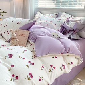 Bedding Sets Cotton Feel Textured Extra Soft Breathable Microfiber Duvet Cover Purple Lavender Lilac 4Pcs Set Bed Sheet Pillowcases